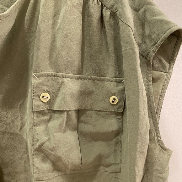 Lafayette 148 Womens Short Sleeves 100% Silk Khaki Oversized Blouse Top Size M - Picture 5 of 7
